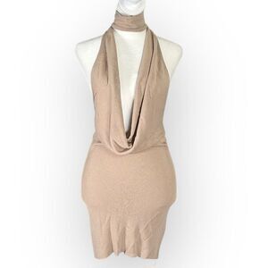 Aya Muse Tipo Mini Dress Women's XS Beige Cowl Neck Open Back Halter $650